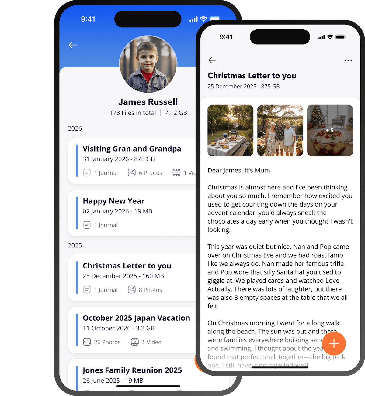 Butterfly Letters app – letter list and letter view on two phones